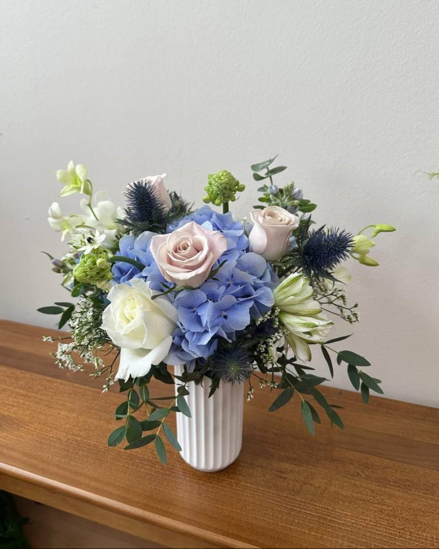 Ethereal Grace - Light Blue Hydrangea Vase Arrangement