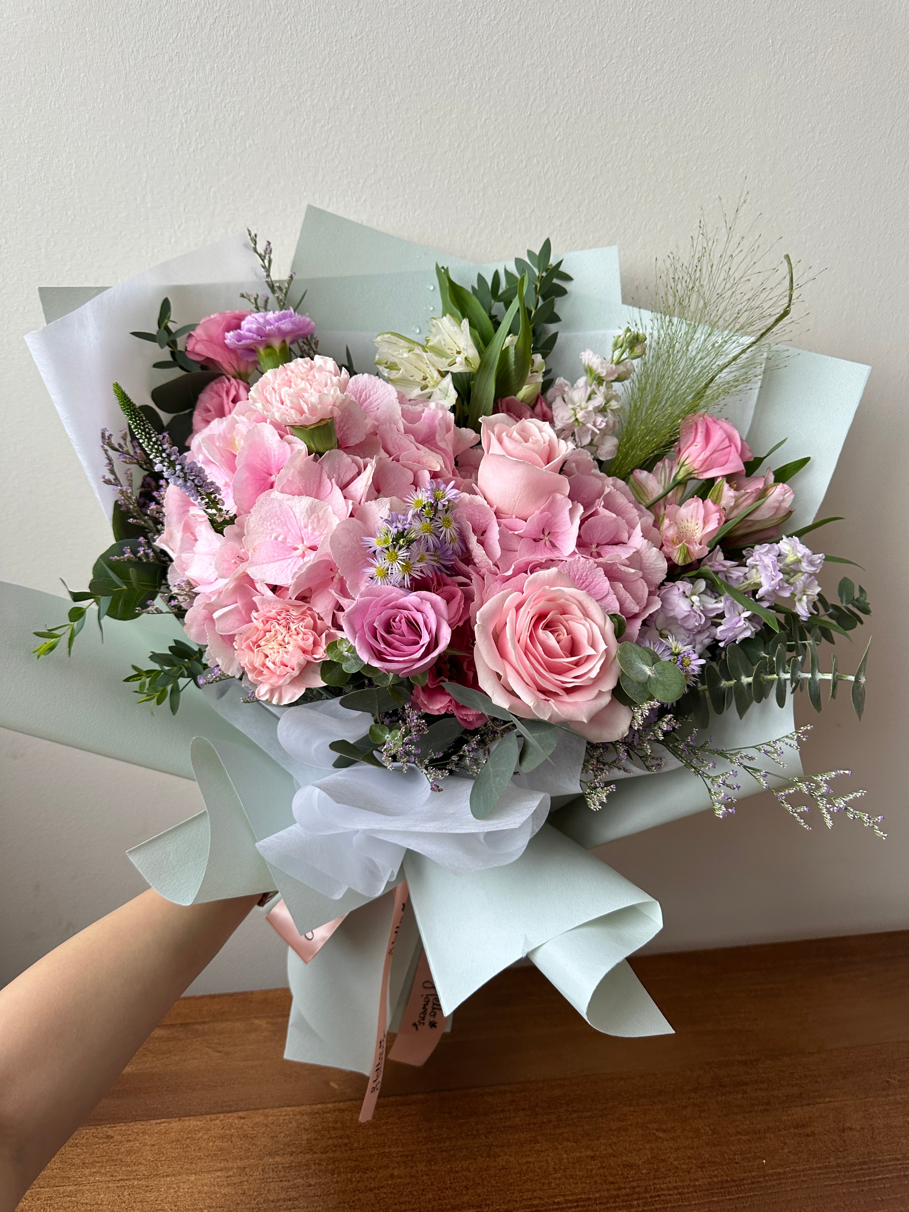 Enchanted Bouquet - Pink hydrangea with lilacs and pastel pinks