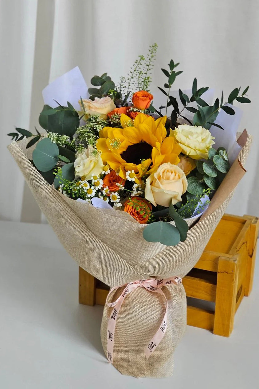 Valentine's flower bouquet with sunflower