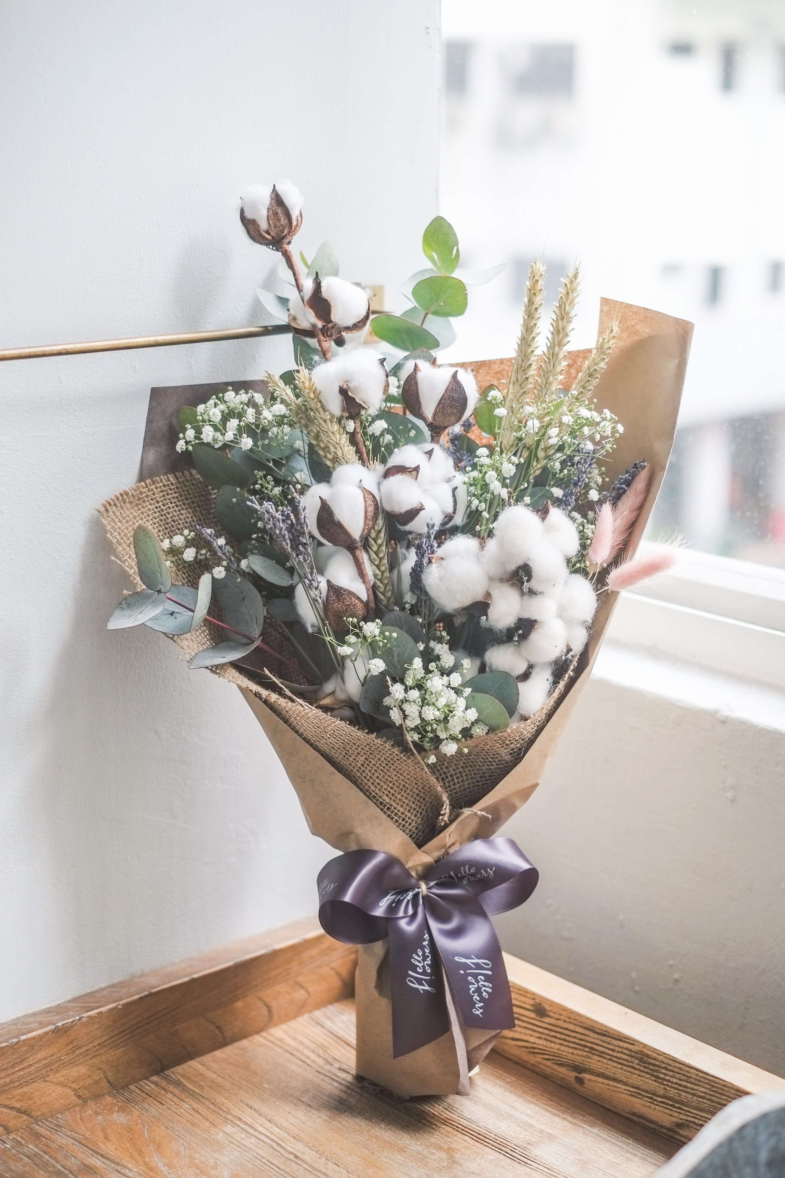 Cotton and Eucalyptus Bouquet